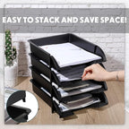 Fainne 8 Pcs Stackable Paper Trays Organizer for Desk 8 Layer Stackable Letter Trays Plastic File Organizer Tray and Stacking Supports for File Storage, 13 x 10 x 2.76'' (Black)