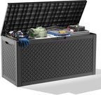 110 Gallon Outdoor Storage Box,Large Waterproof Resin Deck Box,Lockable Storage Container with Reinforced Support for Patio Cushions,Garden Tools,UV-Resistant(Black,110Gallon)