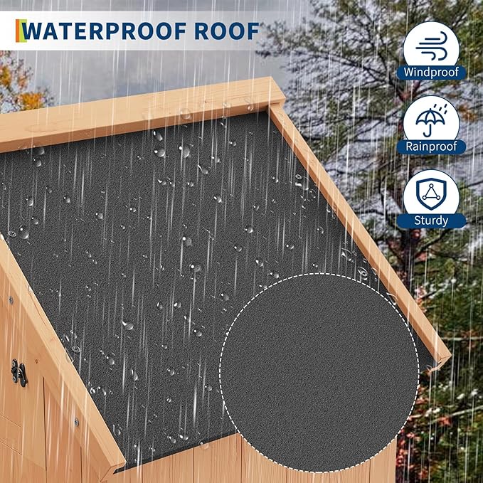 GarveeLife 70 in Outdoor Wooden Storage Shed Waterproof, Vertical Outdoor Storage Cabinet with 3 Shelves, Roof Storage & Lockable Door, Space-Saving Garden Tool Shed for Patio, Yard, Lawn