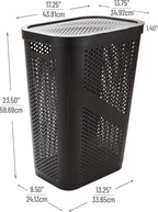 Mind Reader Slim Laundry Hamper with Lid, 60L Clothes Basket, Ventilated Plastic, Brown