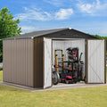 DWVO 10x8ft Outdoor Storage Shed, Large Metal Tool Sheds, Heavy Duty Storage House with Lockable Doors & Air Vent for Backyard Patio Lawn to Store Bikes, Tools, Lawnmowers, Brown