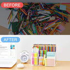 VITVITI Acrylic Pen Holder, Clear Desk Organizer, Pen Organizer for Desk, 7 Compartments Pencil Holder, Desktop Stationery Organizer for Office Storage/School/Home/Art Supplies