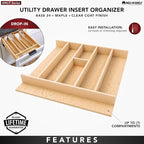 Rev-A-Shelf Natural Maple Right Size Utensil Insert Home Storage Kitchen Organizer 7 Compartment Drawer Accessory, 19-1/4" x 19-1/2", 4WUT-24SH-1