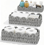 3Pack Toilet Paper Basket for Organizing Scalloped Edge Wicker Basket with Handles Toilet Tank Paper Holder Storage for Bathroom Bedroom Countertop Shelf Decor(Gray,Plastic)