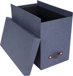 Bigso John Desktop File Box - Storage Solution and Document Organizer for Important Paperwork - Durable Hanging File Box with a Lid and Leather Handle - 7.36 in x 13.26 in x 10.51 in - Grey