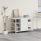 Mobile File Cabinet,Lateral Filing Cabinet with 3 Fabric Drawers,Rolling Printer Stand with 4 Open Storage Shelf for Home Office, White