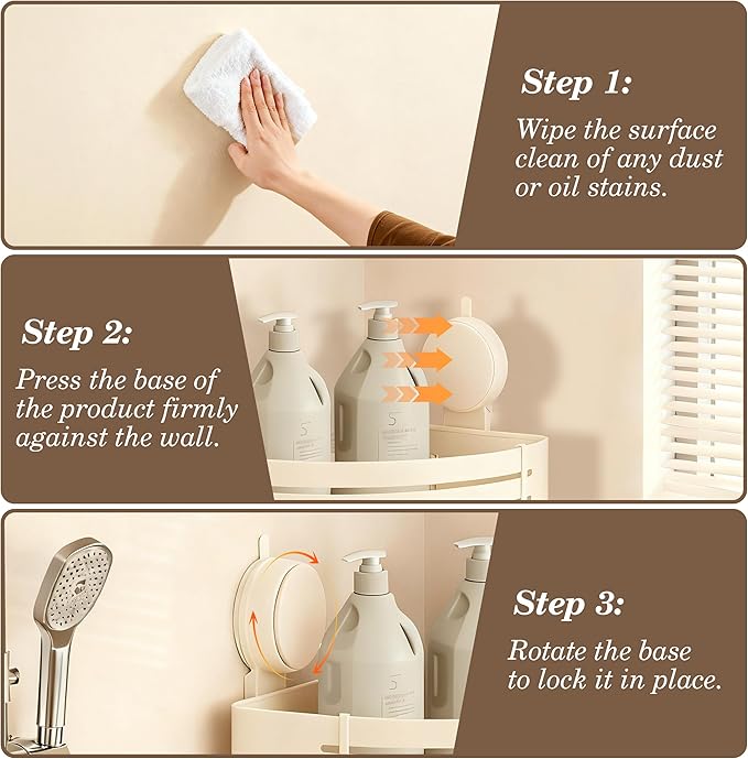 Corner Shower Caddy Bathroom Organizer（2-Pack Cream White）,No-Drilling Aluminum Suction Cup Corner Shower Shelf with Towel Bar & Hooks,Detachable and Reusable Bathroom and Kitchen Storage