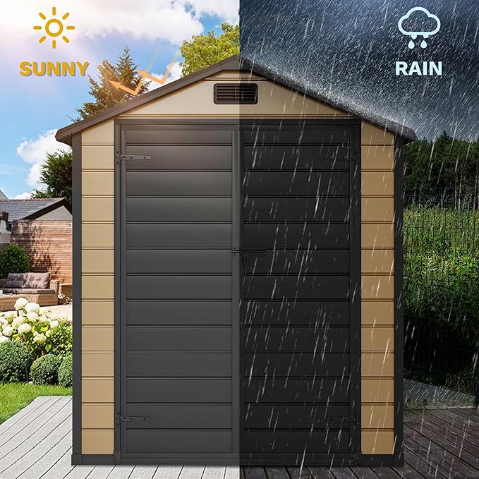 DWVO 6x4 FT Outdoor Resin Storage Shed with Reinforced Floor, All-Weather Bike Storage Shed with Lockable Door, Window and Vent, Waterproof Plastic Tool Storage for Garden, Backyard, Patio, Lawn