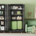 INTERGREAT Metal Storage Cabinet with Wheels, 73" H Rolling Metal Cabinets with Doors and Shelves, Black Steel Lockable Cabinet on Wheels for Garage Storage