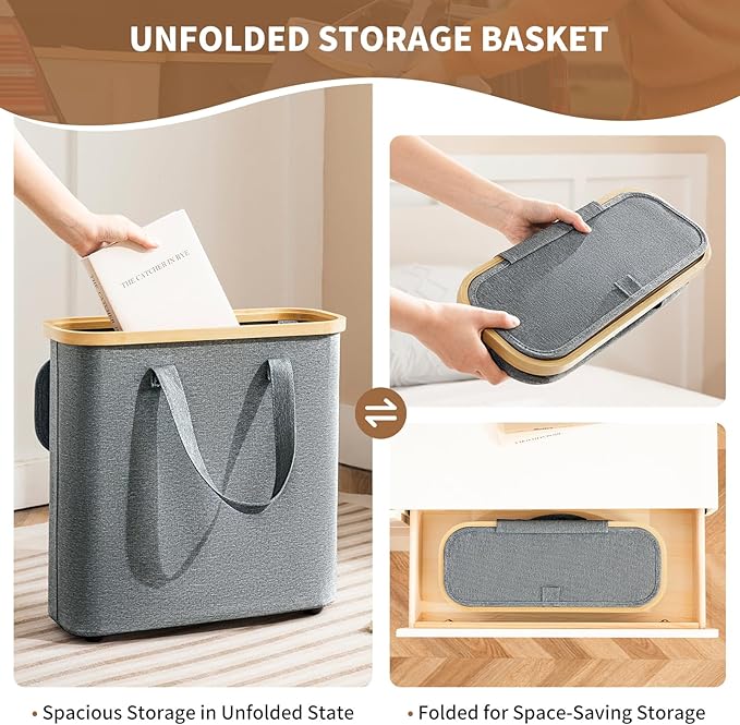 30L Toilet Paper Storage Basket with Lid & Handle, Bamboo Toilet Paper Organizer for Bathroom, Free Standing Toilet Paper Holder Stand for 12-16 Rolls, Bathroom Tissue Storage Bin