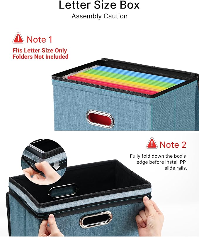 Oterri 1 Pack File Organizer Boxes with Lids, File Box with Mesh Pockets, Document Organizer Box for Letter Size Folders, Zippers Important Document Organizer (Denim, Without Folders)
