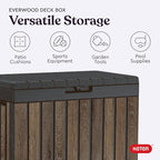Keter Signature Everwood 50 Gallon Resin Deck Box-Organization and Storage for Patio Cushions, Throw Pillows and Garden Tools, Walnut