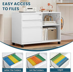 MIIIKO File Cabinet 3 Drawer, White Filing Cabinets with Shelf, Home Office Rolling File Storage Cabinet with Lock, Metal Printer Stand with Casters Office Storage A4, Letter Legal File Folders