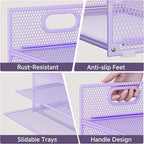 Purple Paper Organizer for Desk with Handle, 6-Tier Metal Mesh File Organizer | Stackable Desktop Organizer for Office Supplies & Stationery Storage