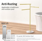 KES Brushed Gold 40-Inch Freestanding Towel Racks for Bathroom with Weighted Natural Marble Base, 3 Swivel Arms Bath Floor Free Standing Towel Racks, 18/8 Stainless Steel, BTH219-BZ