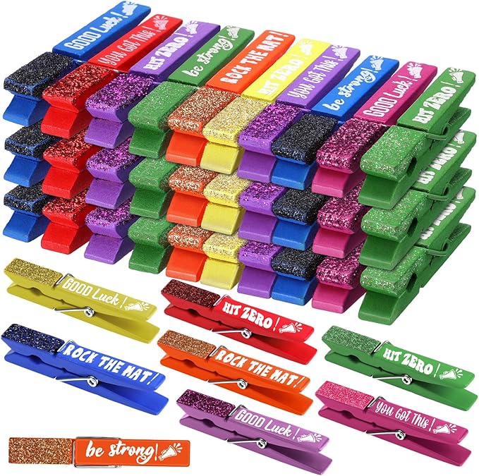 Kigeli 30 Pcs Spirit Clips Cheer Pins Cheerleader Gifts Clothes Pins for Backpacks Competition Glittered for Team Cheer Gifts Stuff Supplies Party Favors Accessories Bulk(Multicolor,Shiny)