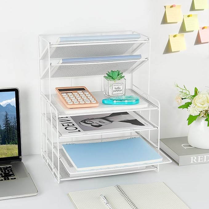 OPNICE 6-Tier Letter Tray Paper Organizer, Desk Organizers and Accessories, Desktop File Organizer, Office Desk Accessories for Office Supplies(White)
