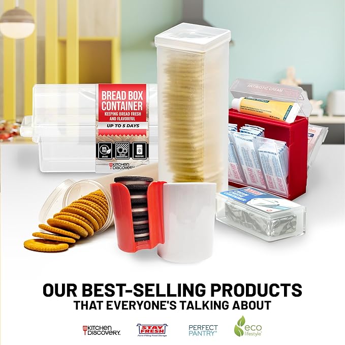 Kitchen Discovery Plastic Bread Box Container Preserve Bread Up To 5 Days and Keep Flavor and Freshness - Bread Box Plastic Storage