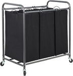 STORAGE MANIAC 3 Section Laundry Sorter, 35.9 Gal (136 L) Laundry Hamper Cart with Heavy Duty Rolling Lockable Wheels and Removable Bags, Clothes Organizer Basket Clothes Separator Hamper, Black
