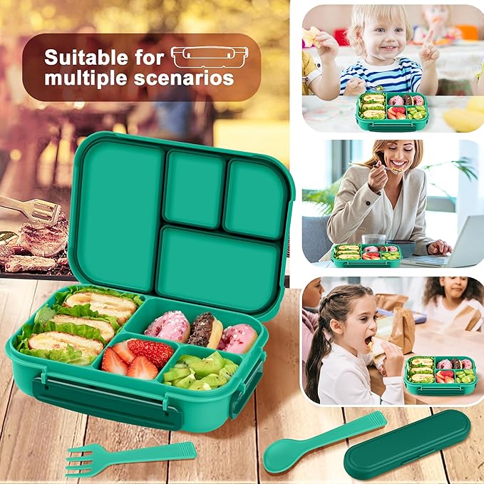 Lunch Box Kids,Bento Box Adult,Leakproof Lunch Containers for Adults/Kids/Toddler,1200ML-4 Compartments bento Lunch box with Utensil,Microwave & Dishwasher & Freezer Safe (Green)