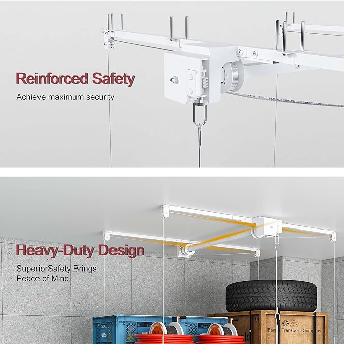 4x4 Garage Ceiling Storage Racks With Crank Lift, Garage Overhead Storage Racks For High Ceilings 10–12 Ft, 250 Lbs Load Capacity, All-Steel Frame, Garage Organization System (6 x 3)