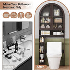 Over The Toilet Storage Cabinet, 29.7”W Modern Storage Cabinet Over Toilet with Acrylic Doors, Arched Freestanding Over Toilet Rack with Adjustable Shelf for Bathroom, Espresso