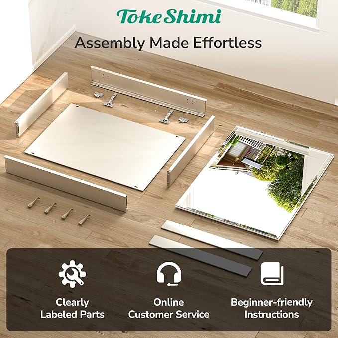 TokeShimi 15 x 26 Recessed Medicine Cabinet with Tempered Beveled Mirror, Assembly Required, Silver Medicine Cabinet for Bathroom, Stepless Adjustable Shelves, DTC Hinge