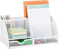 Mind Reader 7-Compartment Desktop Organizer, File & Accessory Storage, Metal Mesh Office Organizer for Desk, Workspace, Mail, White