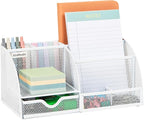 Mind Reader 7-Compartment Desktop Organizer, File & Accessory Storage, Metal Mesh Office Organizer for Desk, Workspace, Mail, White