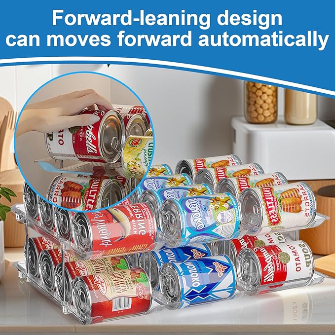 cjc Can Organizer for Pantry, 3 Sets 3 Tiers Can Organizer for Fridge, Clear Automatic Rolling Soda Pantry Organizers for 36 Cans, Stackable Storage Rack for Kitchen Cabinet