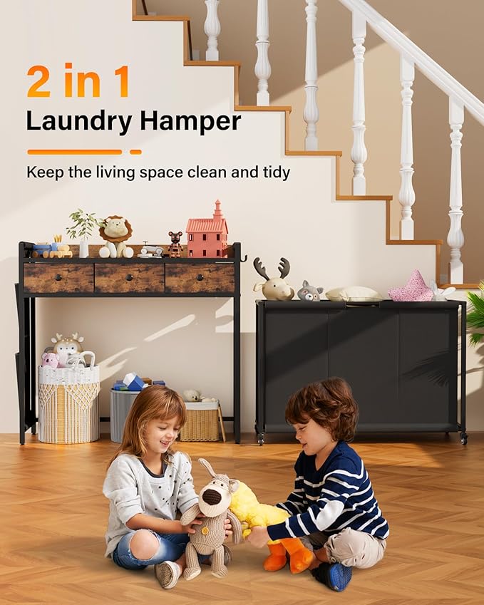 Laundry Hamper Laundry Basket: Rolling Laundry Basket Organizer with Wheels - Laundry Hamper 3 Section with Shelf Drawers Oxford Laundry Bags - Laundry Sorter for Laundry Room Bathroom Bedroom