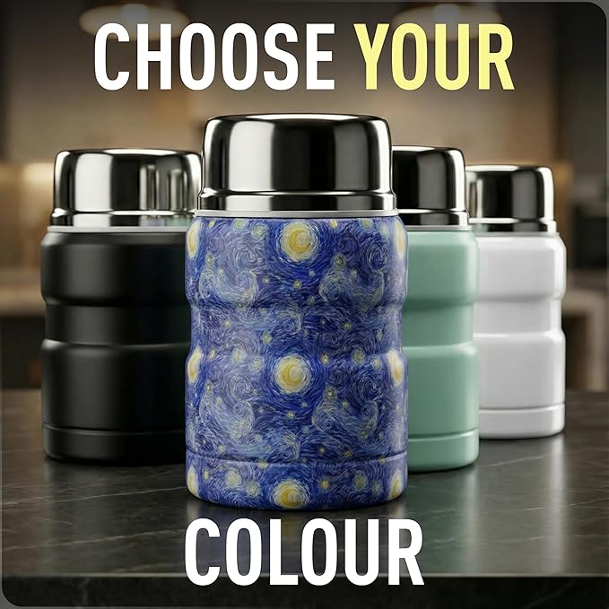 Earth&ME 17 OZ Soup Thermo for Hot & Cold Food for Kids, Vacuum Insulated Steel Lunch Container, Kids Wide Mouth Bento Thermal Food Jar, Warm Food Lunchbox Thermo Bowls with Spoon (Starry Night)