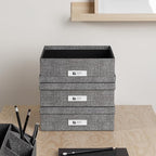 Bigso Oskar Canvas Fiberboard Document Letter Box for Important Paperwork A4 or Letter Size - Durable Keepsake Box with Lid and Metal Label Holder - 3.3in x 10.2in x 13.8in - Melange Grey - 3 Pack
