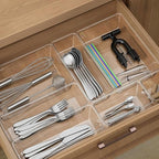25 Piece Clear Drawer Organizer Set, 4 Sizes Bathroom Vanity Organizer Trays and Storage Bins for Makeup, Cosmetics, Jewelry, and Gadgets. Perfect for Office, Kitchen, Bedroom, Bathroom Use.