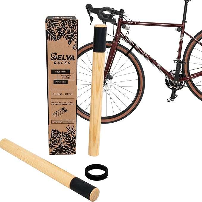 SELVA Racks - Wooden Bike Wall Mount. in 2 Sizes and 3 Colors: Natural Pine, Black and White (Natural Pine, 15" 3/4)