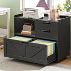 HOOBRO Lateral File Cabinet, Wooden Office Storage Drawers with Charging Station, Filing Cabinet for Home Office, A4/Letter/Legal-Sized Files, Printer Stand with Open Storage Spaces, Black BB37UWJ01