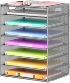 Lavatino 8-Tier Office Desk File Organizer, Letter Tray Paper Organizer with Handle, Including 5 Adjustable Slide Trays for Organizing Desktop Workspace Accessories and Supplies (Silver Metal Mesh)