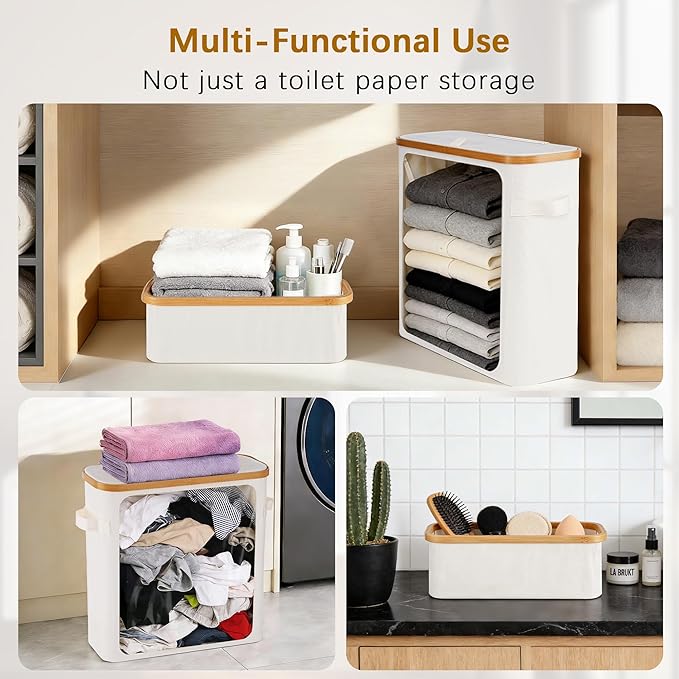 Livole 2-in-1 Toilet Paper Storage with Lid Toilet Paper Basket- 20 Regular Rolls or 15 Mega Rolls Extra Large Toilet Paper Organizer for Bathroom, Beige