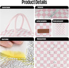 Lunch Bag Women/Men Lunch Box Women/Men (Pink+White Checkerboard)