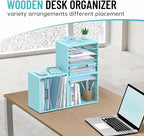5-Tier Wood Desk Organizer, Paper Tray Organizer for Desk with Adjustable Storage Shelves, Desktop File Organization Paper Sorter Mail Holder for Office Home Classroom, Blue