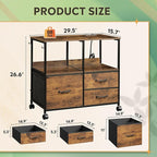 DEVAISE 3 Drawer Mobile File Cabinet, Rolling Printer Stand with Storage Shelf, Fabric Lateral Filing Cabinet fits A4 or Letter Size, Adjustable Shelf for Home Office, Rustic Brown
