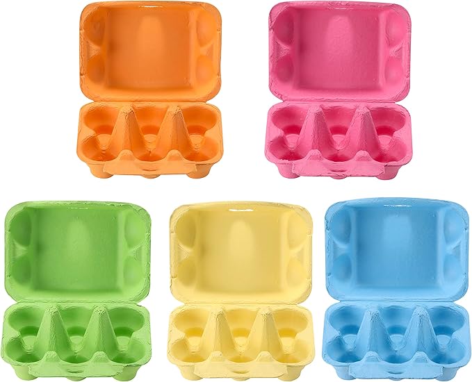 Colored Half Dozen Egg Cartons 20 Pcs Set, Natural Pulp Paper Egg Cartons 6 Count for Chicken Eggs Reusable, Blank Colorful Easter 5 Color Storage Tray for Hold Up to Six 6 Egg Holder Basket Cardboard