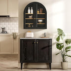 Arched Wall Cabinet, Large Bathroom Medicine Cabinet Wall Mounted Cupboard, Modern Floating Storage Cabinet with Acrylic Door Adjustable Shelf, Wood Organizer (Black-Oak)