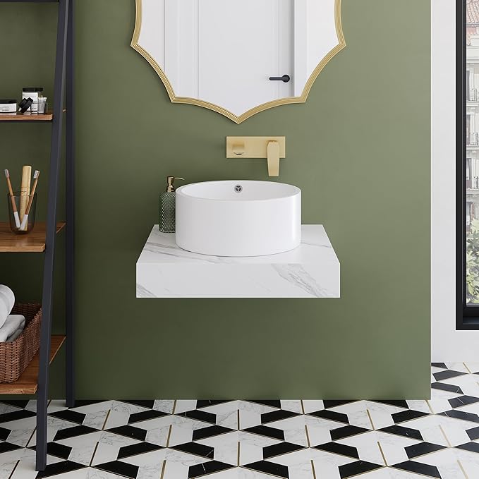 Monaco 24" Floating Vessel Sink Bathroom Shelf Floating Vanity Counter in White Marble(SM-VS252)