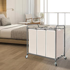 STORAGE MANIAC 3 Section Laundry Sorter, 35.9 Gal (136 L) Laundry Hamper Cart with Heavy Duty Rolling Lockable Wheels and Removable Bags, Clothes Organizer Basket Clothes Separator Hamper, Beige
