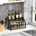 Coffee Syrup Rack Organizer, Syrup Bottle Holder Stand for Coffee Bar, 2-Tier 8 Bottles Storage Shelves for Syrup, Wine, Dressing for Kitchen Countertop, Greige