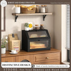 Bread Box for Kitchen Countertop Bin Double Layer Bread Box Storage Container Extra Large Capacity Farmhouse with Diamond Pattern Windows (Black, Large)