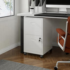 2 Drawer Rolling File Cabinet on Wheels, Mobile Two Drawer Filing Cabinet with Lock, Small Files Cabinets for Under Desk, Metal Filing Cabinets for Letter Size Folders, White - Assembly Required