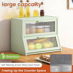GHWIE Double Layer Bamboo Bread Box for Kitchen Counter,Large Capacity Bread Storage Bin,Bread Container with Acrylic Wavy Door Panel (Light Green, Medium)