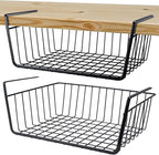 Undershelf Storage Basket Under Shelf Wire Basket Household Metal Under Shelf Hanging Storage Bin Basket Slides Under Shelves for Storage Space Saving for Kitchen Pantry Bookshelf (Medium, 2 PCS)